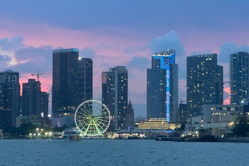 Miami Party Boat with Open Bar and Miami Skyline