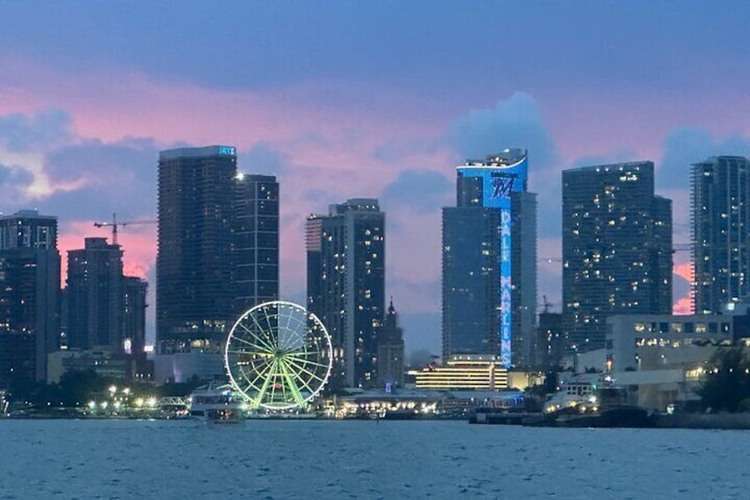 Miami Party Boat with Open Bar and Miami Skyline
