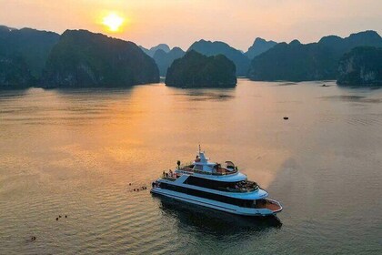 Stunning Sunset Lan Ha Bay on Luxury Cruise with Water Slide