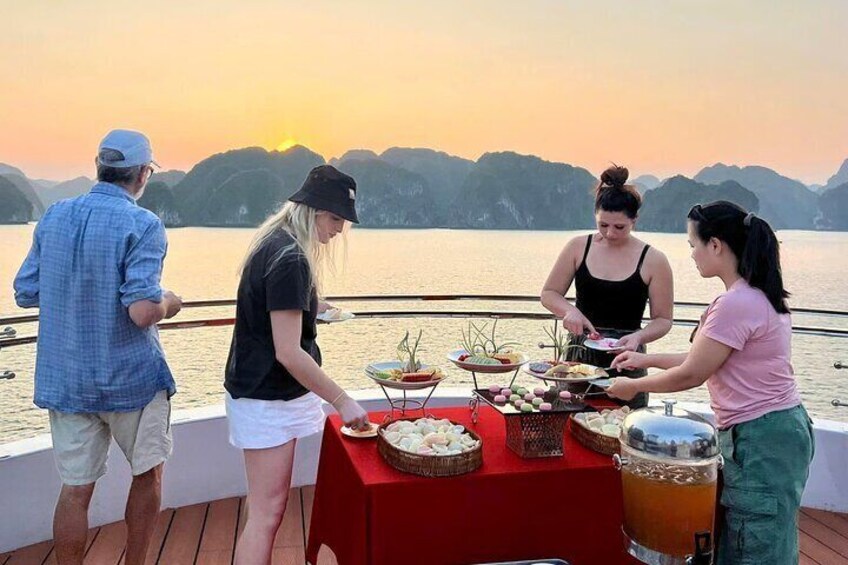 Stunning Sunset Lan Ha Bay on Luxury Cruise with Water Slide 