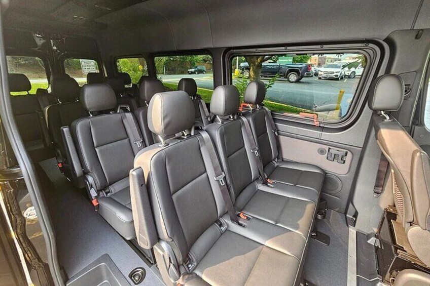 Capacity for up to 13 passengers in our Mercedes Benz Sprinter! 