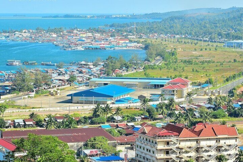 Sihanoukville Serene Mountain View with Docked Boats and Greenery