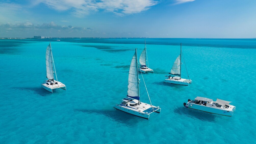 8 Hour Shared Catamaran to Isla Mujeres with Snorkeling, Food & Open Bar