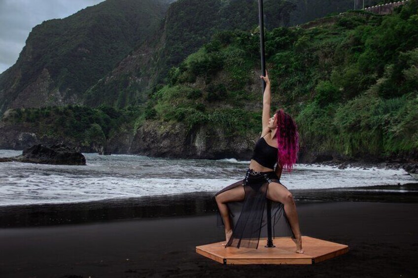 Black Sand Beach Sunrise Pole Dance Photoshoot and Drone Video