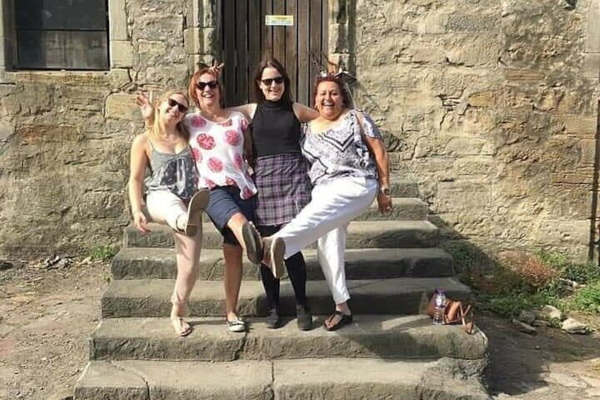 Having fun on the steps of "Lallybroch"