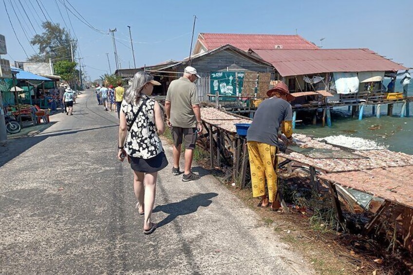 Local Fisherman Drying Fish in Sihanoukville, Cambodia