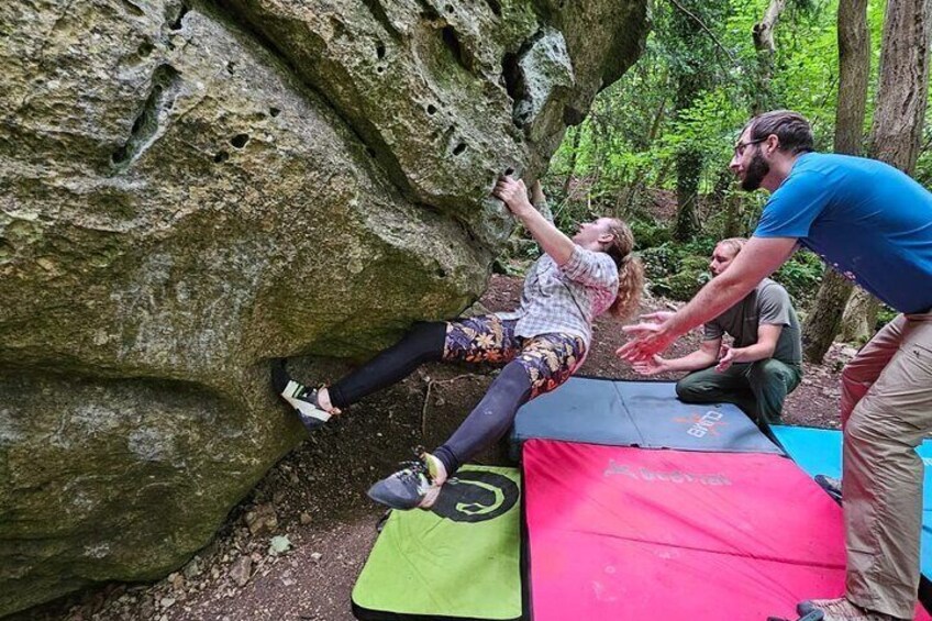 Gaining confidence in outdoor bouldering.