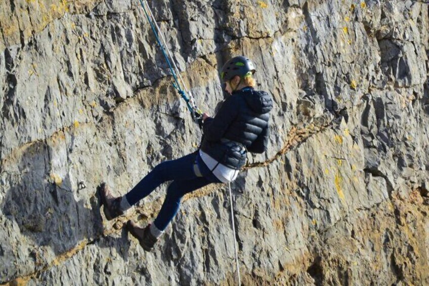 Making abseiling look easy at Uphill Quarry.