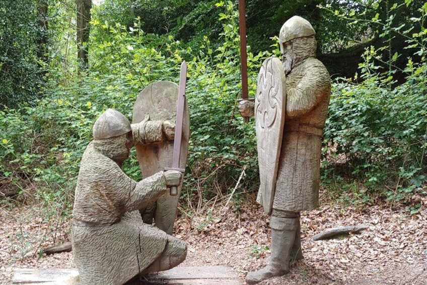 Carved Norman knight figures