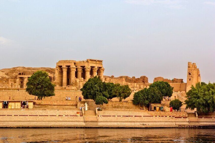 Temple of Sobek at Kom Ombo, a unique double temple dedicated to two deities, showcasing its impressive architecture and its serene riverfront setting.