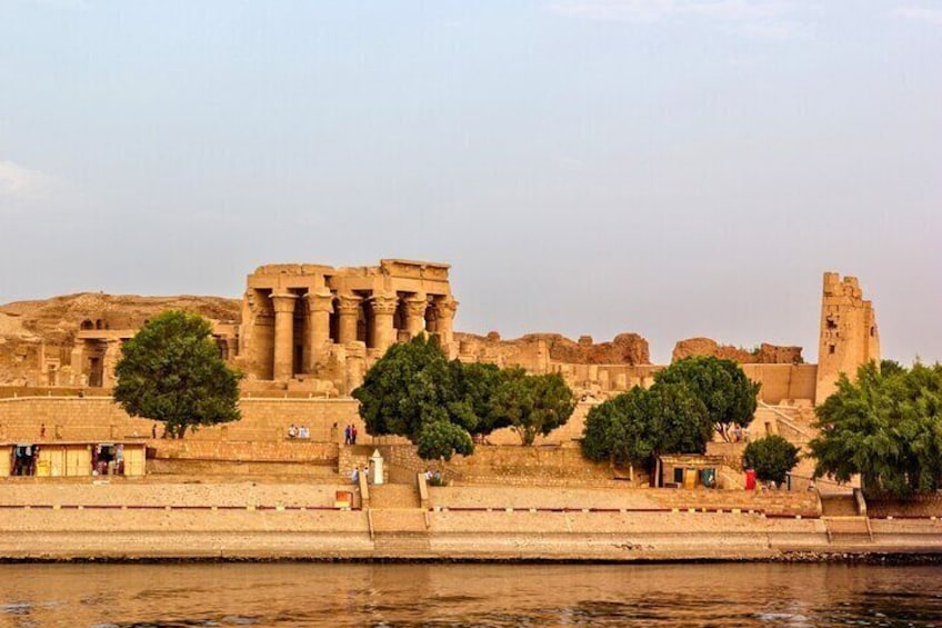Temple of Sobek at Kom Ombo, a unique double temple dedicated to two deities, showcasing its impressive architecture and its serene riverfront setting.