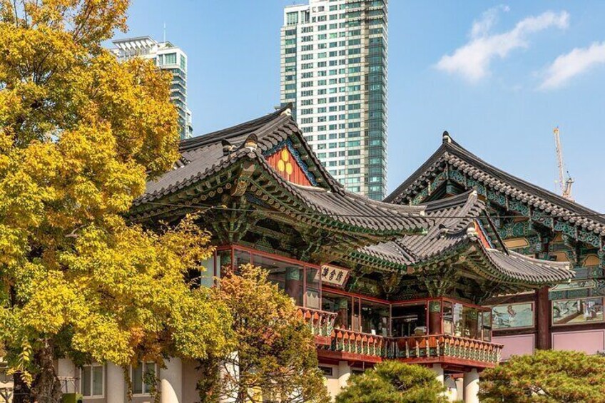 Seoul Gangnam Night Tour with Gourmet Dining and Temple Visit
