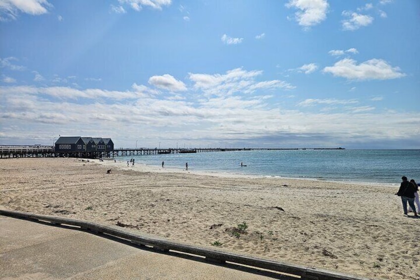 Looking at Busselton Jetty from the beach