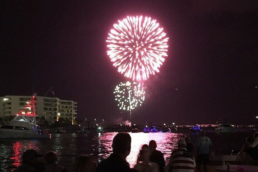 Fireworks show captured aboard the SOLARIS during a dinner cruise. 