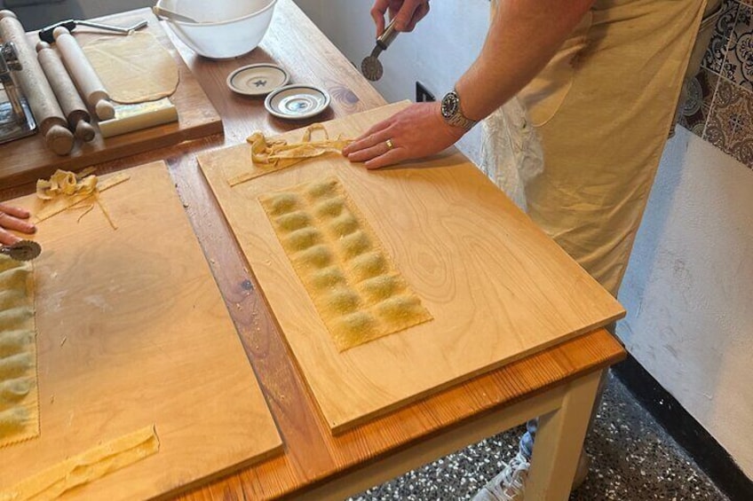 Cooking class fresh pasta , ravioli, tagliatelle and tiramisù