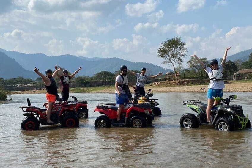 Get ready to experience an adventure with both road and off-road jungle terrain on an ATV tour lasting 1 hour and the captivating Sticky Waterfall!