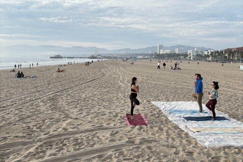 Stretch and Sip Yoga with Refreshing Juice on Santa Monica Beach