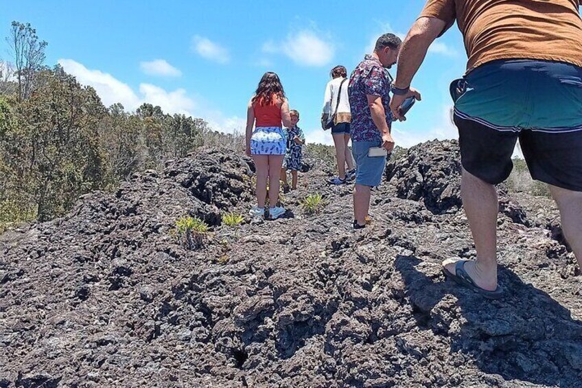 Exploring a lava field while looking for peacock lava!