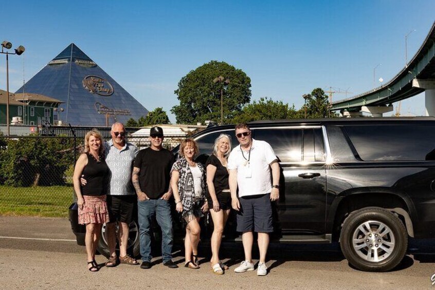 In front of the Bass Pro Pyramid, with some Canadians.