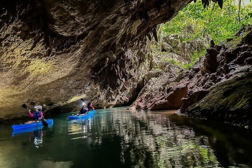 Jungle Bluehole Cave kayak adventure Belize