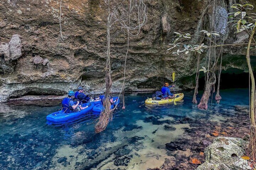 Jungle Bluehole Cave kayak adventure Belize