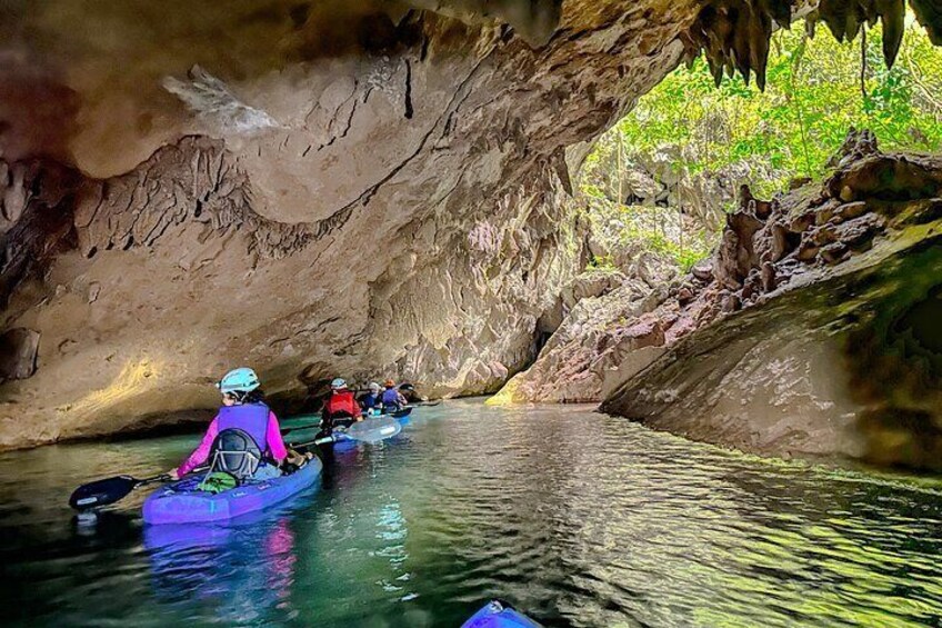 Jungle Bluehole Cave kayak adventure Belize