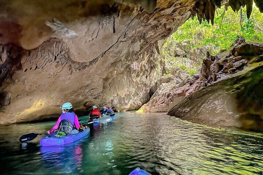 Jungle Bluehole Cave kayak adventure Belize