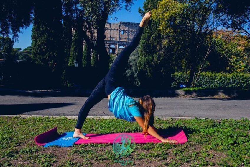 Yoga Class Experience with the View of Colosseum