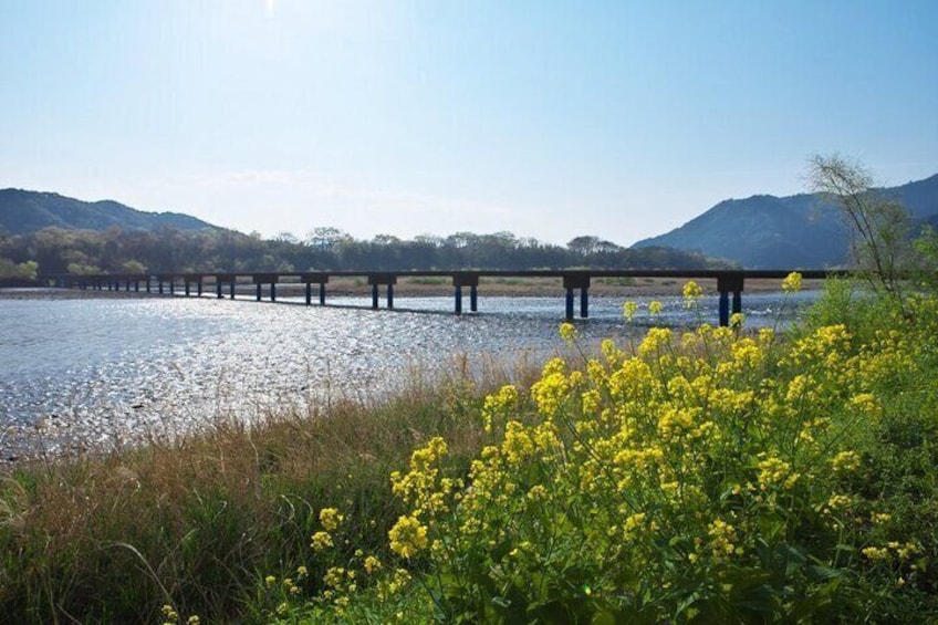 "< Unusual bridge >
""Sada-
chinka-bashi""
Parking Lot,
Sada, Shimanto,
Kochi"