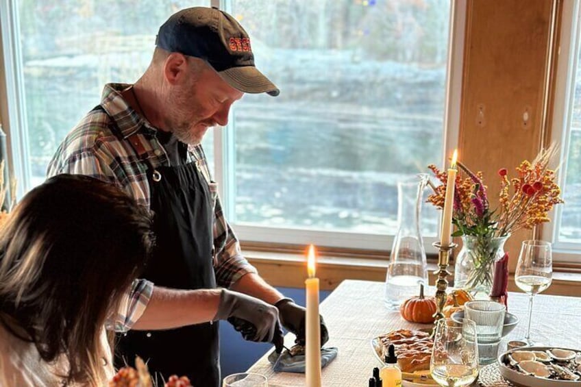 Oyster and Wine Tasting in a Cozy Seaside Lodge