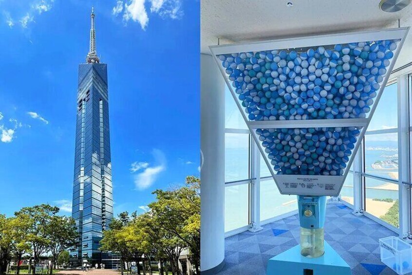 Fukuoka Tower: Through the 360° panoramic windows of the 123-meter-high observatory, you can see the streets of Fukuoka and the beautiful scenery of Hakata Bay. 