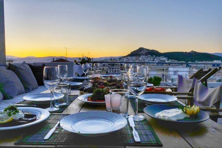 Greek Seafood Rooftop Dinner with Panoramic Acropolis Views