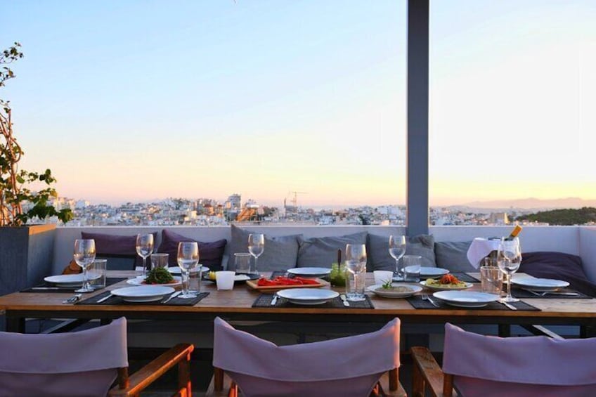 Greek Seafood Rooftop Dinner with Panoramic Acropolis Views