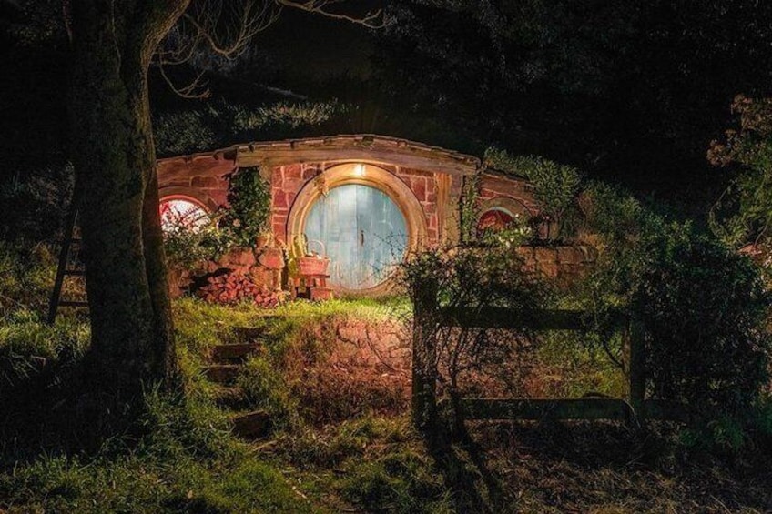 Hobbit Holes at night