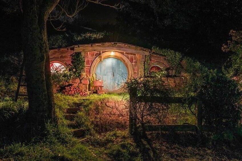 Hobbit Holes at night