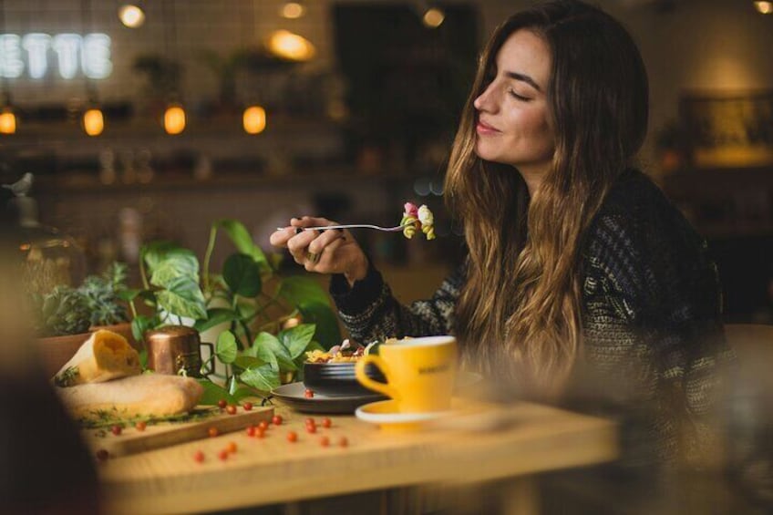 Enjoying the food!