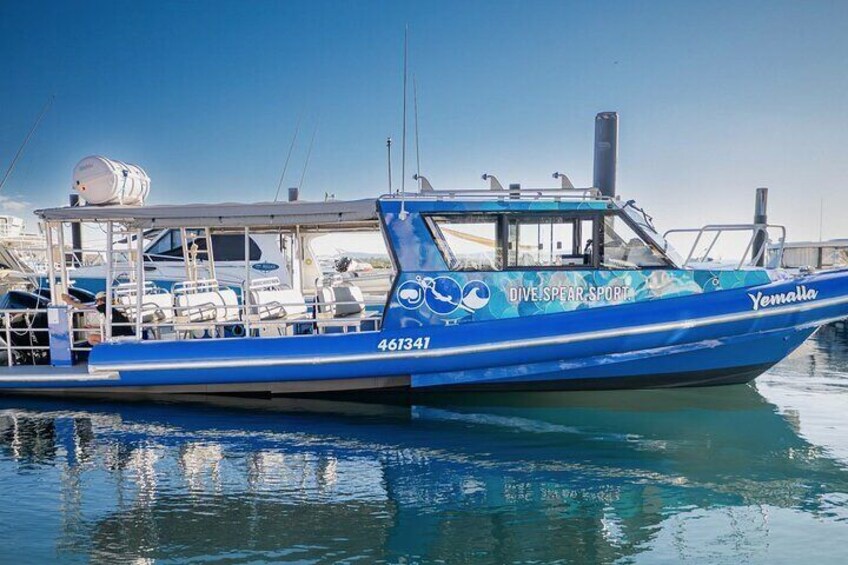 Custom built dive boat with on board toilet and shower, carries up to 20 persons.