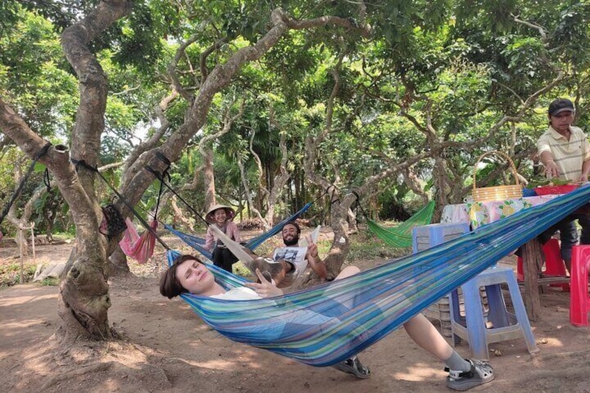 Enjoy hanmock in fruit garden in Con Son islet