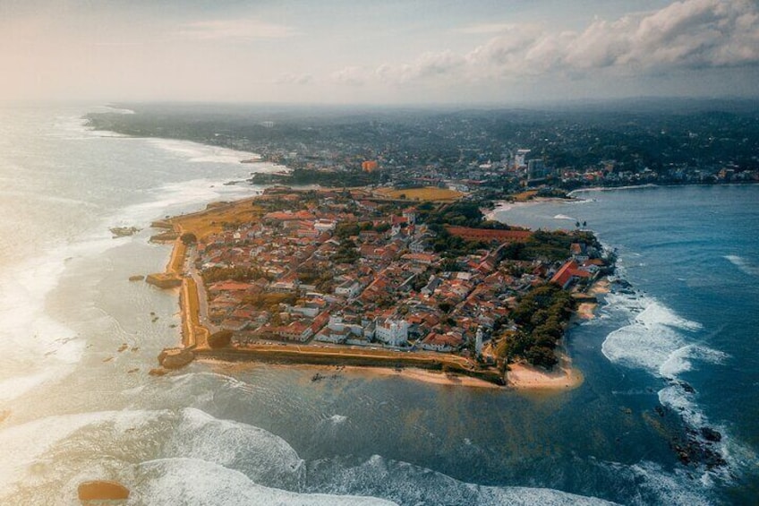 Unesco world Heritage sight of Galle fort from Sea ariel view