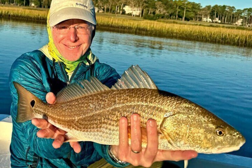 Nice slot-sized Redfish caught on an Inshore Charter in Holden Beach NC.