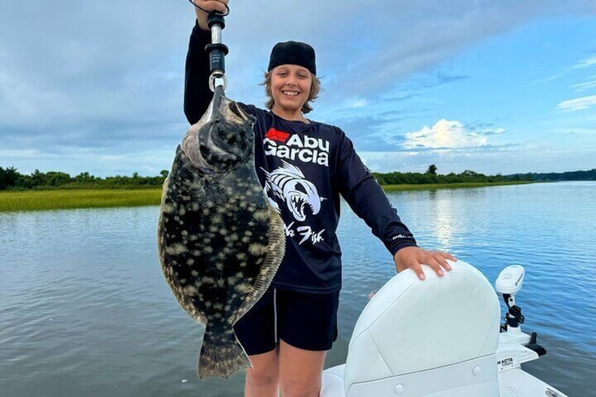 24" Flounder caught on an Inshore Fishing Charter in Ocean Isle Beach NC