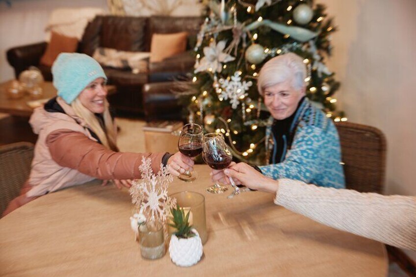 Warm up with some spiced wine after we snowshoe!