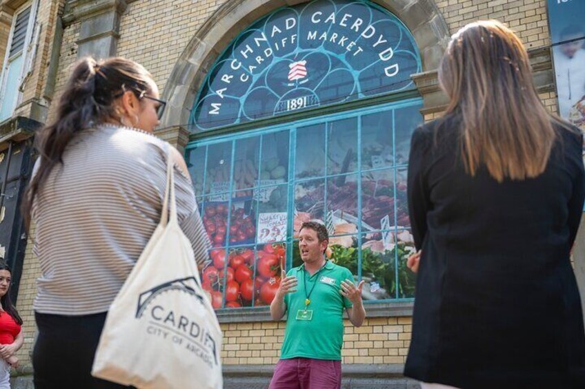 Cardiff city tour outside Cardiff Market