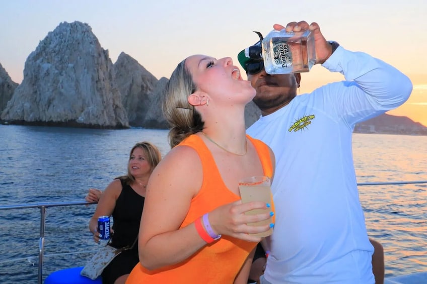 Shared Sunset Catamaran at Los Cabos with Open Bar, Dinner & Live Music