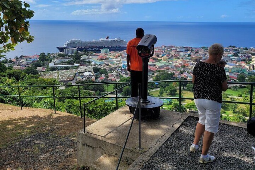 City of Roseau view point from Morne Bruce at an elevation of 500ft above sea level. This photo was taken whiles a cruise ship was at port