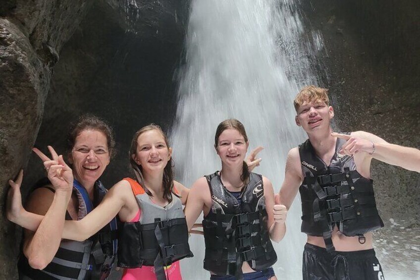 At the Titou Gorge Waterfall after 8 minutes of swimming 