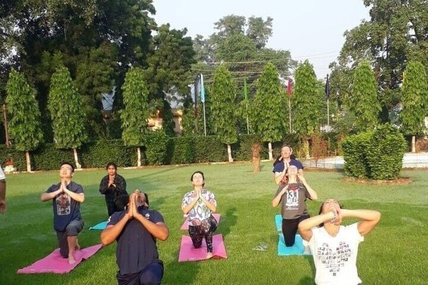 Private yoga class on a location.