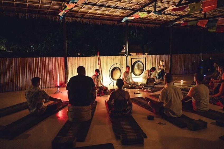 Sound Healing at the yoga shala in our resort