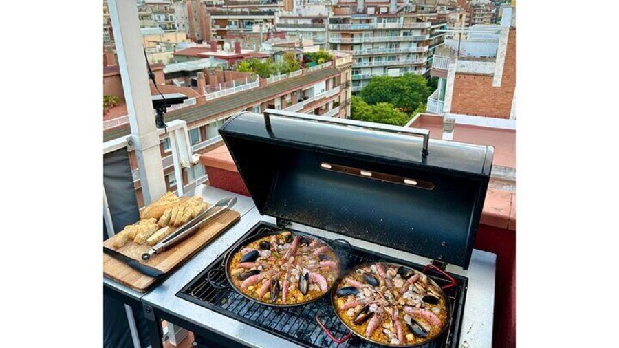 BBQ Paella in a Penthouse Terrace in Barcelona with a Chef