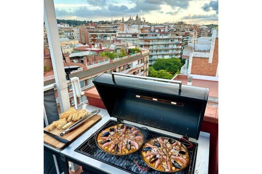 BBQ Paella in a Penthouse Terrace in Barcelona with a Chef
